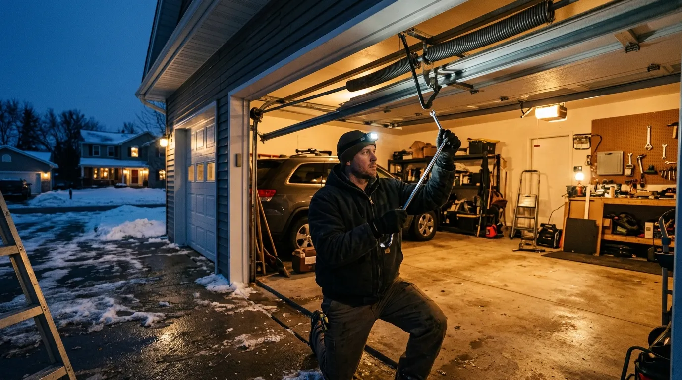 Garage door detail illustrating when a spring goes in cold weather: a schaumburg homeowner's guide