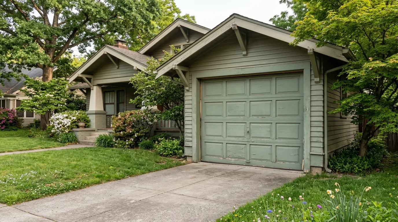 Garage door detail illustrating why garage door safety sensors drift out of alignment in schaumburg